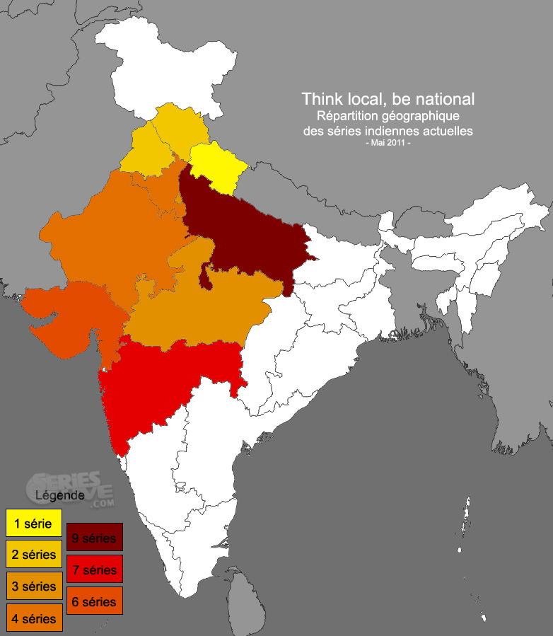 Répartition géographique des séries indiennes actuelles - Mai 2011 [Cliquez pour agrandir]